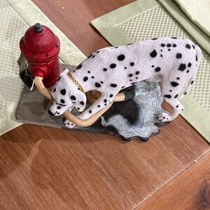 Dalmatian Figurine with Red Fire Hydrant Accent
